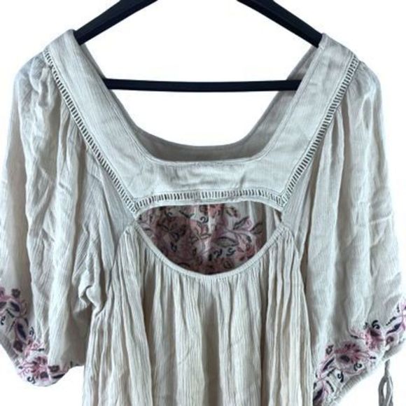 En Crème Women’s Sz Medium White Rayon Floral Boho Square Neck Mini Dress - Picture 5 of 12
